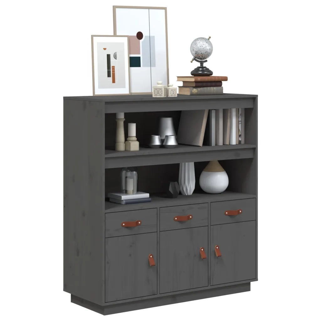 Credenza Grigia 100x40x108,5 cm in Legno Massello di Pino 820164