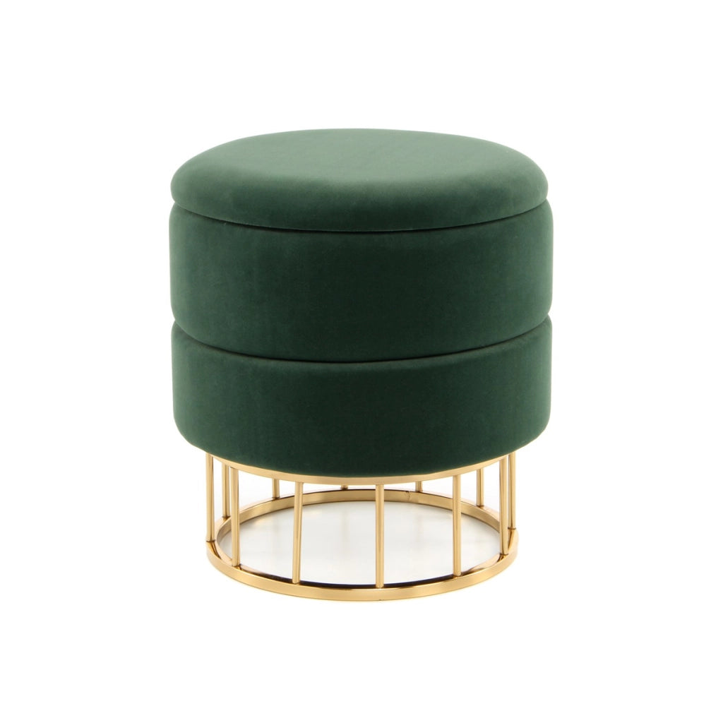 Pouf contenitore Zero in velluto verde e metallo dorato