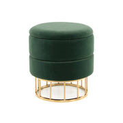 Pouf contenitore Zero in velluto verde e metallo dorato