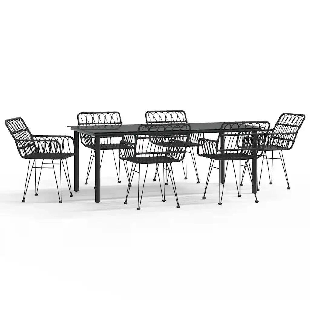 Set da Pranzo da Giardino 7 pz Nero in Polyrattan cod mxl 35576