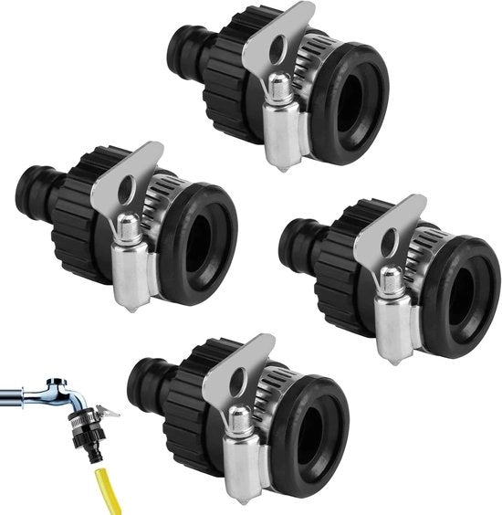 Adattatore di rubinetto universale - adatto per diverse rubinetti - 4 pezzi - nero