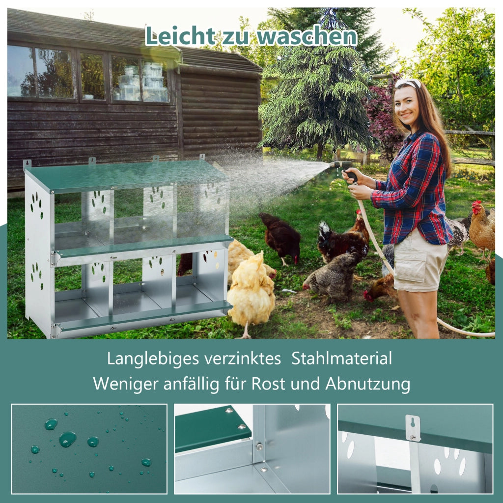 Scaffale nido per galline a 6 scomparti con fondo inclinato in acciaio zincato verde 81 × 41 × 67 cm