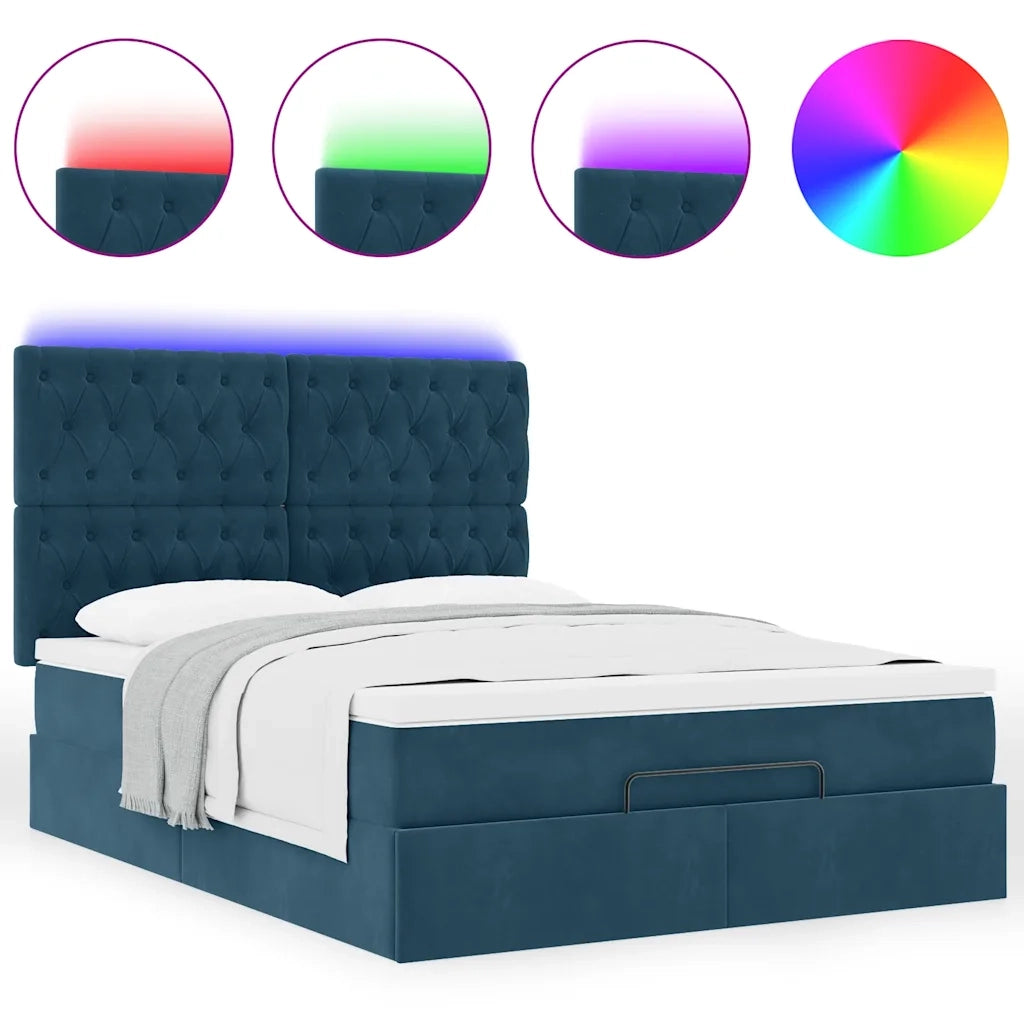 Struttura Letto Pouf con Materassi Blu 140x200cm in Velluto 3314400