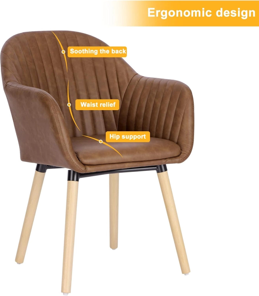 1Pz Sedia da Pranzo Poltroncina per Sala D'attesa Cucina Poltrona con Schienale Braccioli in Similpelle Gambe di Legno, Marrone, BH336br-1