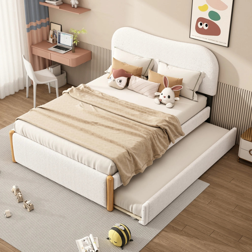 Letto 140x200 cm con letto estraibile; design minimalista; plush bianco