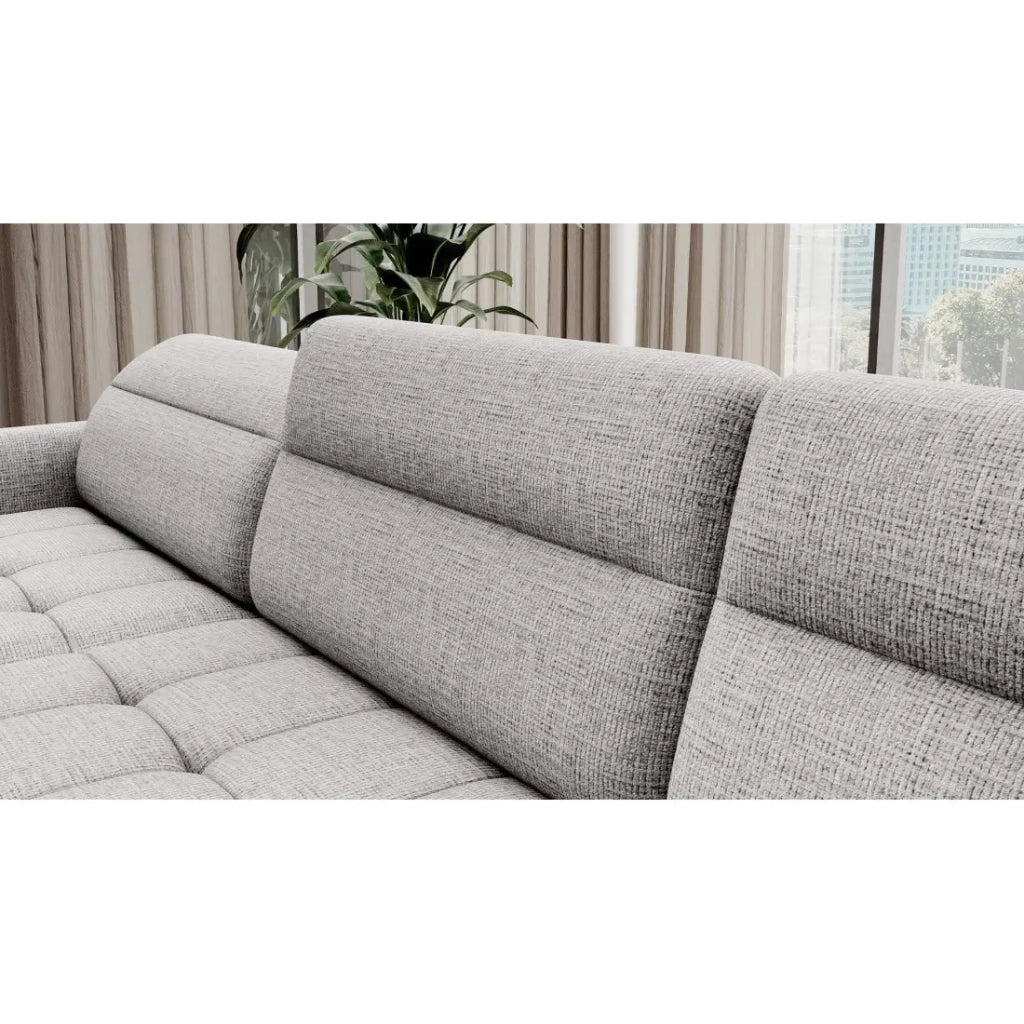 Divano angolare convertibile BERTHO 306 cm grigio chiaro – Angolo sinistro con contenitore