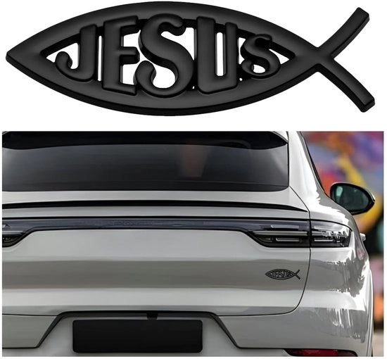 Decorazione Auto Viso Metallico - Croce Cristiana - Sticker Universale - 10 x 3,3 cm - Decalcomania Auto