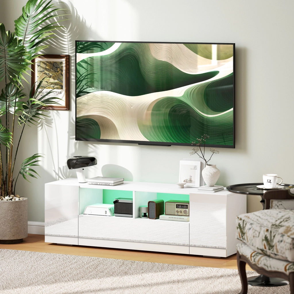 Mobile TV con luci LED ¨C zephmum ¨C bianco 137x35x42 cm