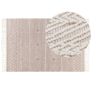 Tappeto di lana beige fatto a mano nappe motivo geometrico 160 x 230 cm soggiorno camera da letto