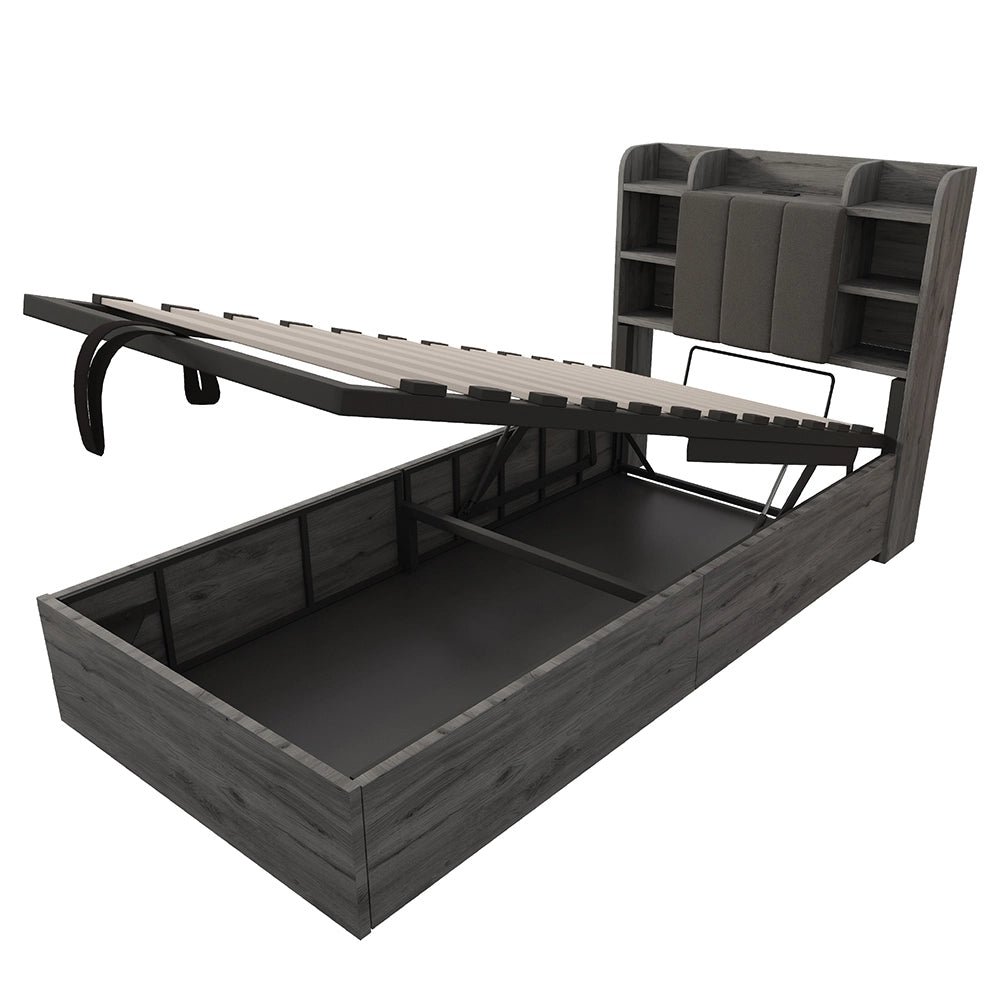 Letto-Xylo-90x200 cm-idraulico, USB-C, grigio