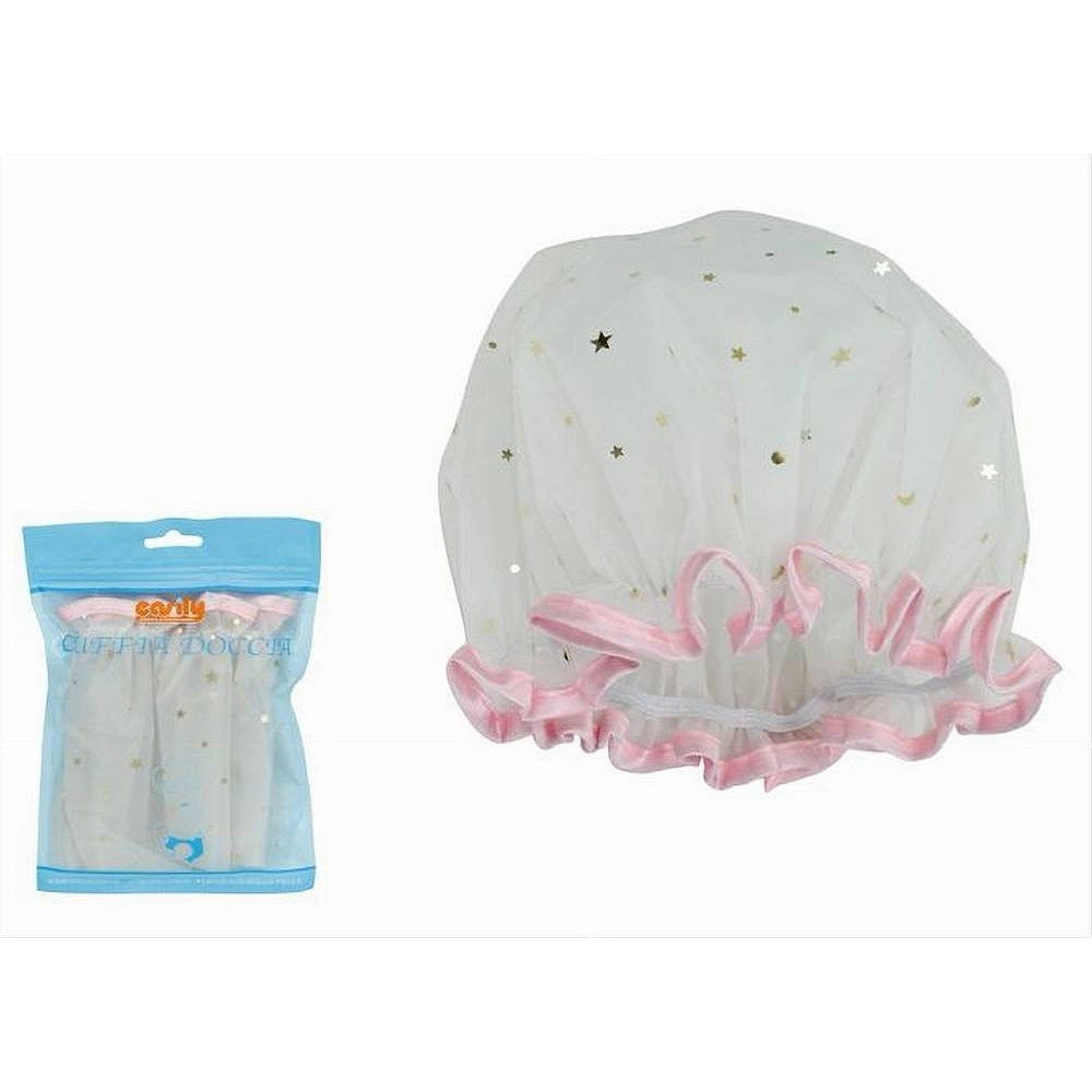 Trade Shop - Set 2 Pz Cuffia Doccia Bagno Elastico Bordino Rosa Stelle Protegge Capelli 79607 -