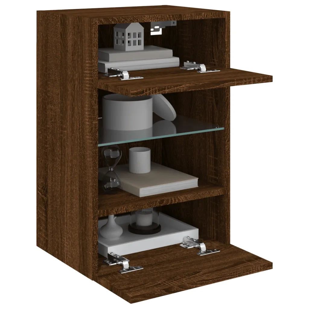 Mobile TV a Parete con Luci LED-Mobile TV a Muro Rovere Marrone 40x30x60,5 cm