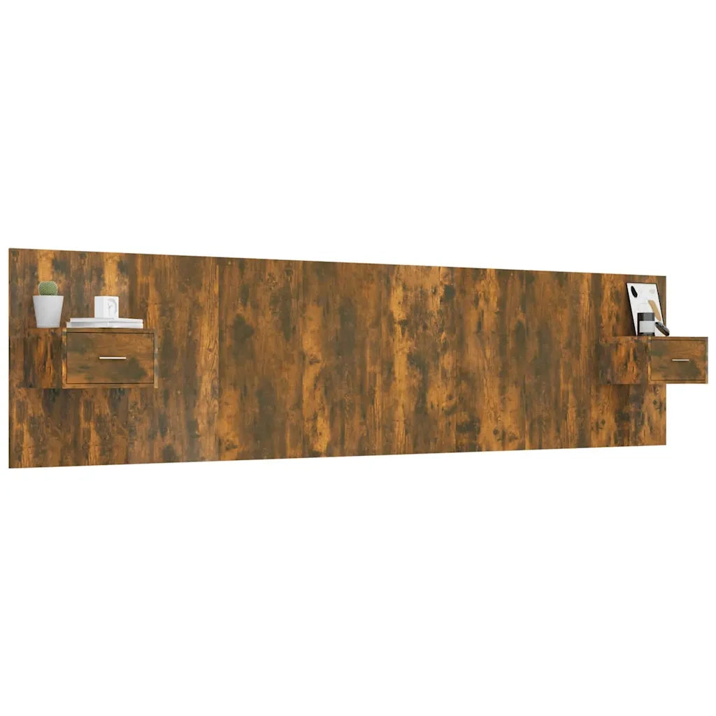 Testiera Letto con Comodini in Legno Multistrato Rovere Fumo 3115753