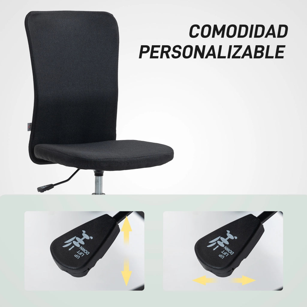 Sedia da Ufficio con Ruote ¨C Zephmum ¨C Altezza Regolabile, Rivestimento in Tessuto, 53x43x85-93 cm, Nero