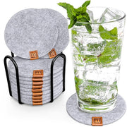 Design Vilt Onderzetters Rond | Set di 12 + Osservatorio | Onderzetters Duraturi Oekotex per Drink, Candelabri, Tazze, Bar, Calici | Decorazione da Tavola | Grigio chiaro