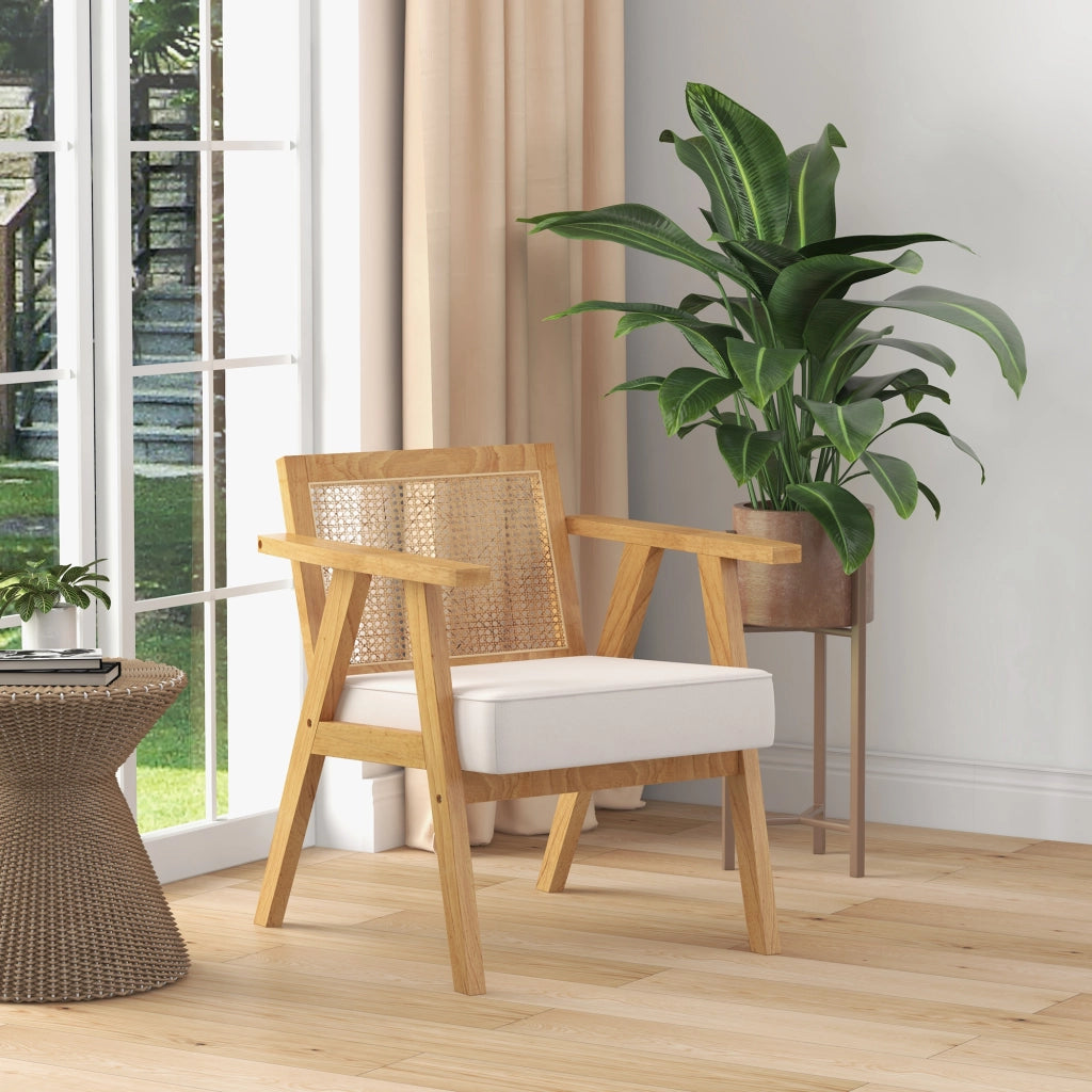 Sedia da pranzo imbottita in legno di caucci¨´ ¨C Xylo ¨C rivestimento tessuto effetto lino crema