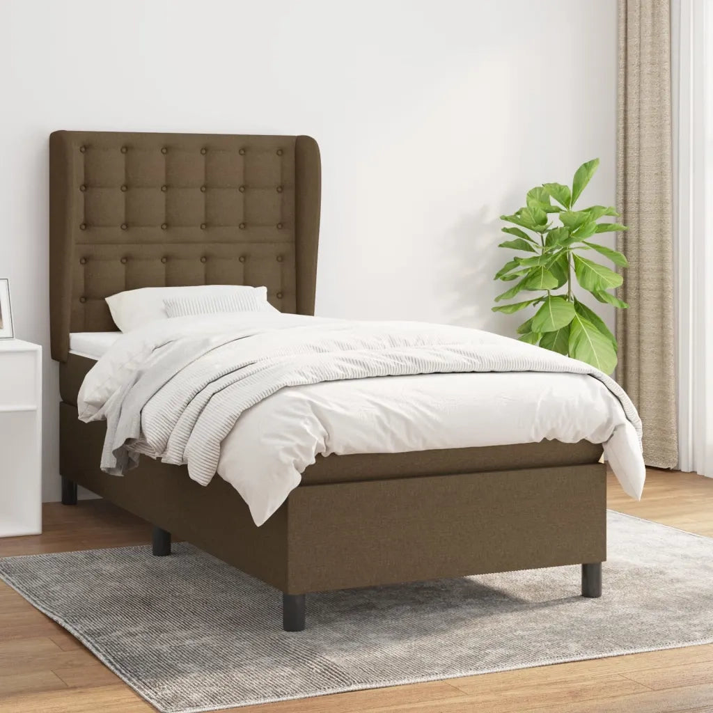 Giroletto a Molle con Materasso Marrone Scuro 80x200 cm Tessuto