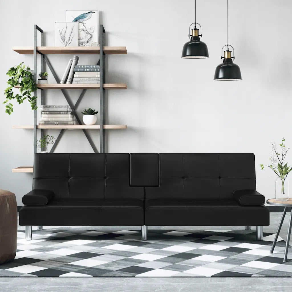 Divano Letto con Portabicchieri in Similpelle Nerocod mxl 118344