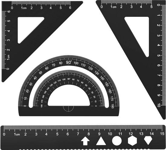 Set di geometrie da 4 pezzi - 15 CM livella - triangolo di riferimento - bussola di angoli - resistente alle graffette - alta qualità lega di alluminio - set di misurazione