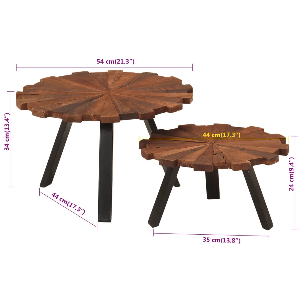 Tavolini da Salotto 2pz in Legno Massello di Recupero e Ferro 356250