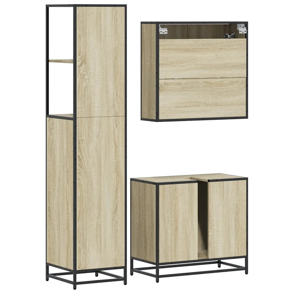 Set Mobili da Bagno 3 pz Rovere Sonoma in Legno Multistrato