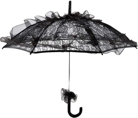 Parasole eleganti in stoffa nero con bordi in raso per donne e decorazione di festa