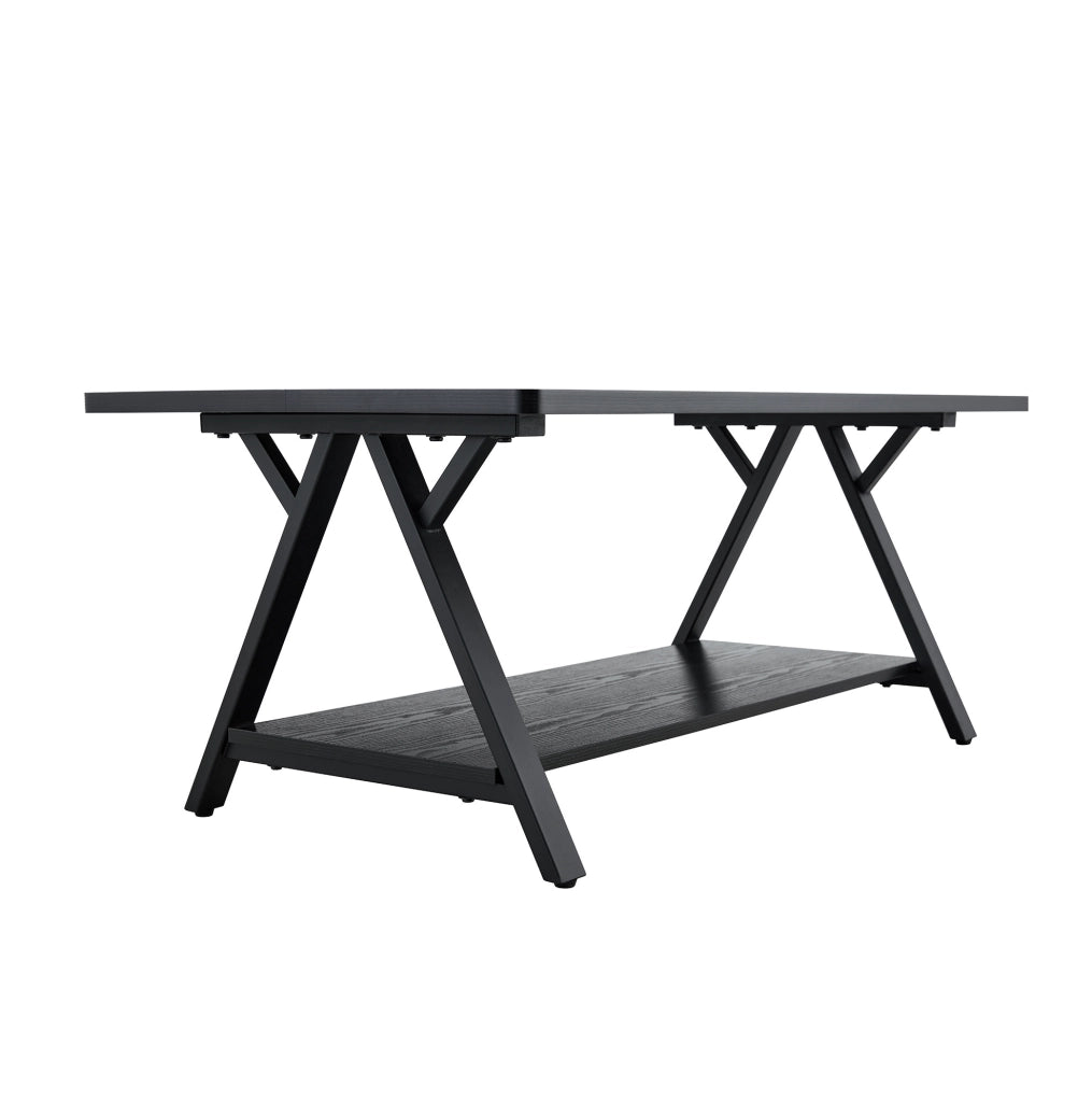 Tavolino da caffè 110x57x44.5 cm con doppio spazio contenitivo in MDF e metallo nero