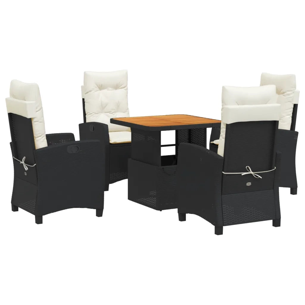 Set da Pranzo da Giardino 5 pz Nero con Cuscini in Polyrattan 3277374