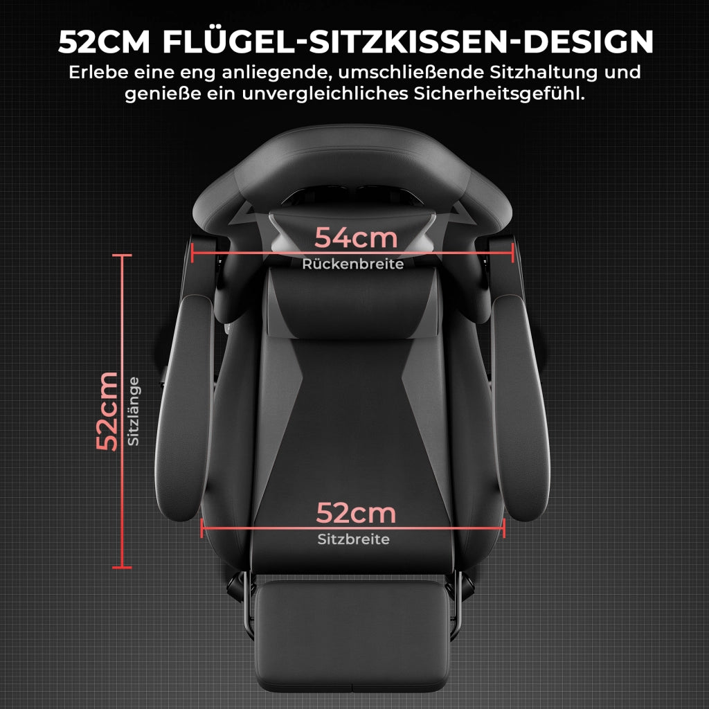 Chaise de bureau ergonomica con supporto lombare e poggiatesta, braccioli collegati, in PVC nero e grigio