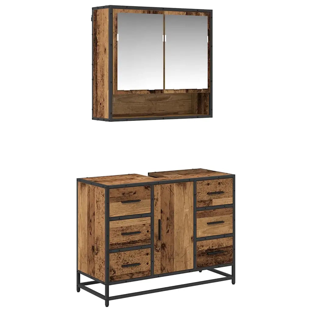 Set di mobili per il bagno con cassetto 2 pcs Legno vecchio 3402426