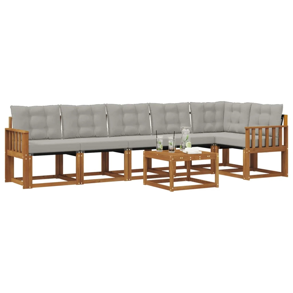 Set di divani da esterno 7 pcs Grigio Naturale e Chiaro