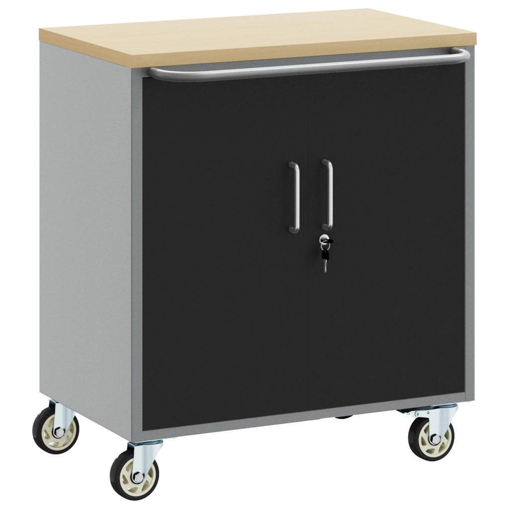 Armadio Portattrezzi  con Ruote e Chiusura Nero 75x45x85 cm Acciaio