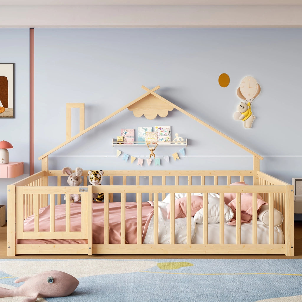 Letto Casetta 140×190 cm; Singolo con Sponda e Chiusura; senza Materasso; in Pino e MDF; Naturale