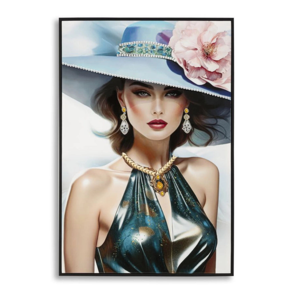Dipinto su tela Pam A dama glam con cappello fiorito, 62x92 cm