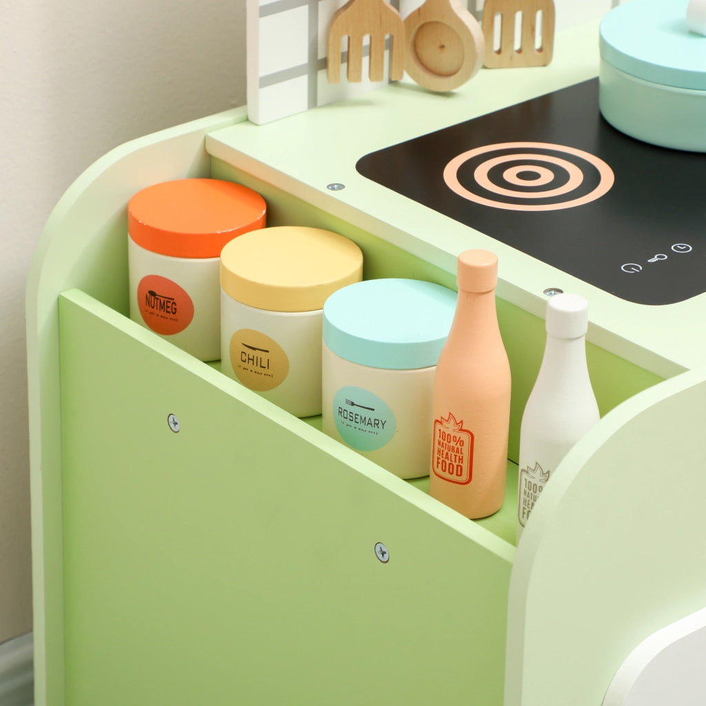 Cucina Giocattolo in Legno per Bambini ¨C zephmum ¨C Verde con 15 Accessori
