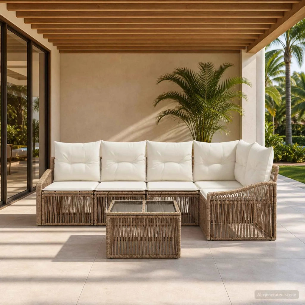 Set Divano da Giardino 6 pcs Beige polyrattan 3436008