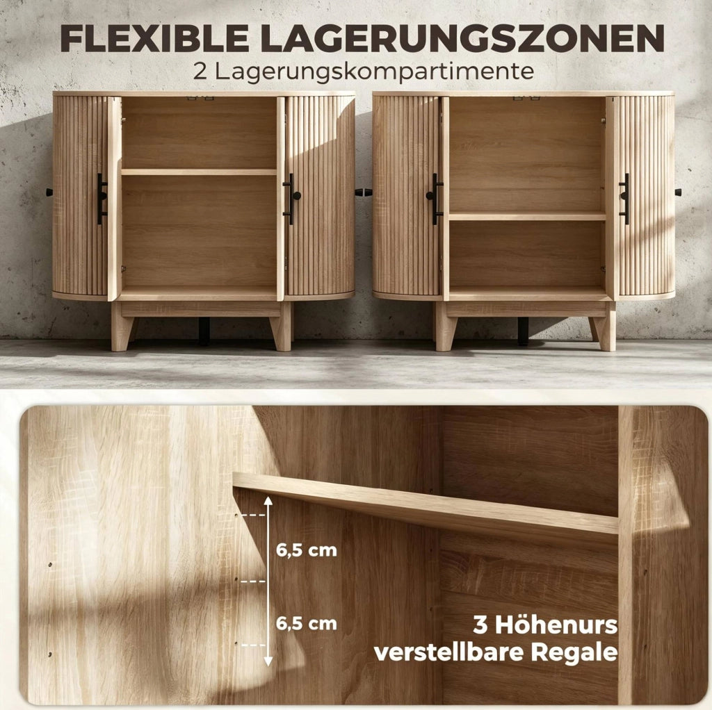Buffet in MDF con effetto quercia e ripiani regolabili, 90x40x76 cm, colore nero