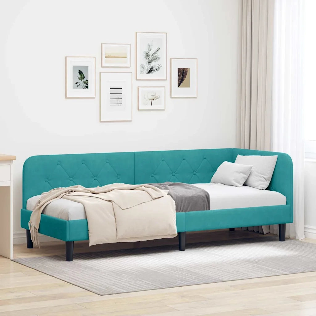 Cornice del letto ad angolo Turchese 80 x 200 cm Velluto