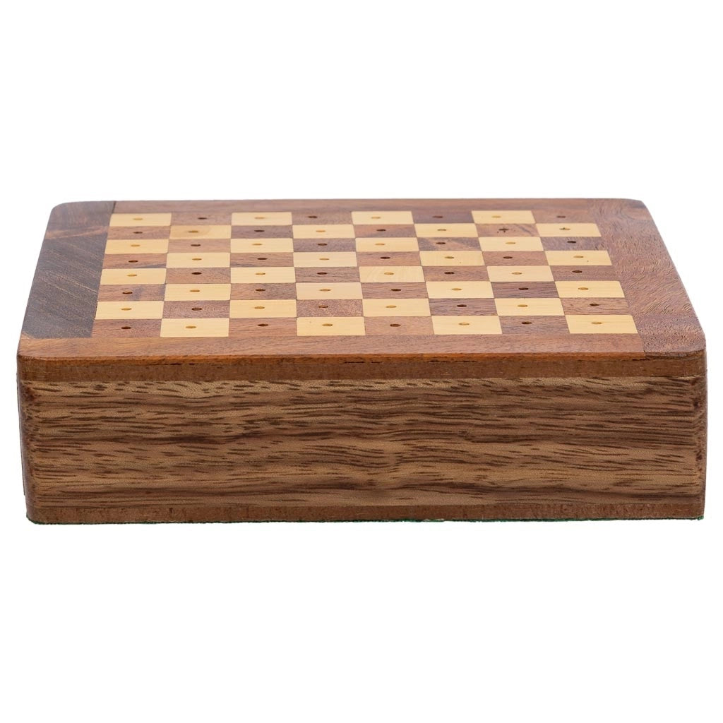Gioco 3/11 (scacchi+domino+dadi) in scatola, legno marrone 15,5x16x3