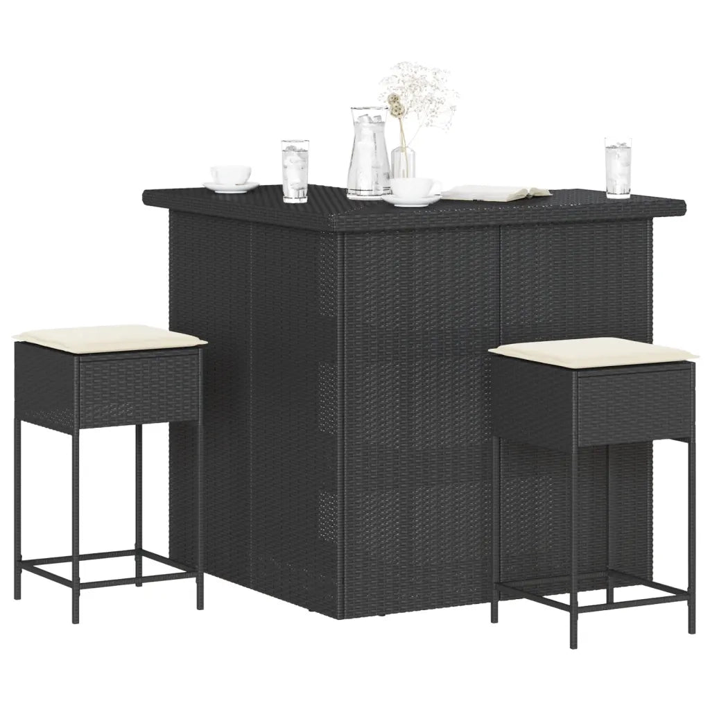 vidaXL Set Bar da Giardino 3 pz con Cuscini in Polyrattan Nero