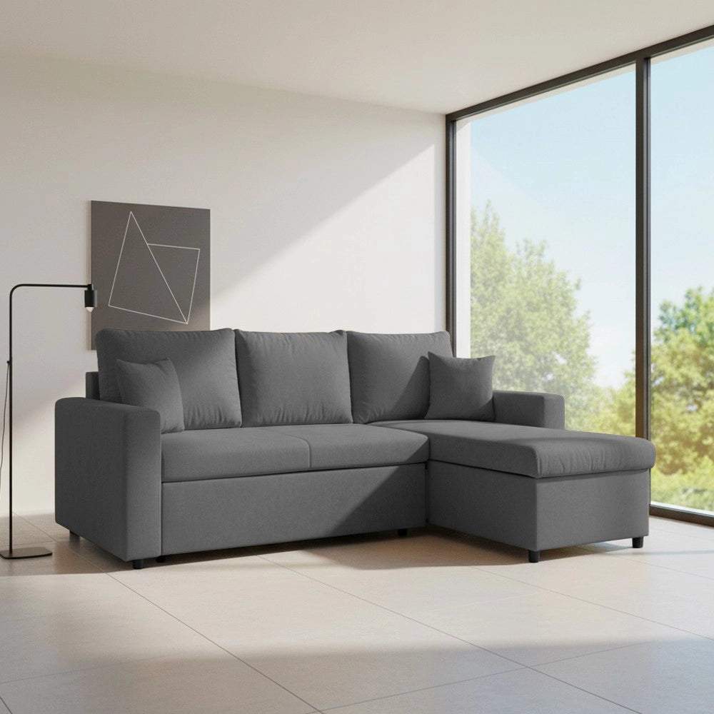 Divano con penisola reversibile funzione letto Golf tessuto grigio scuro 225x148x91H