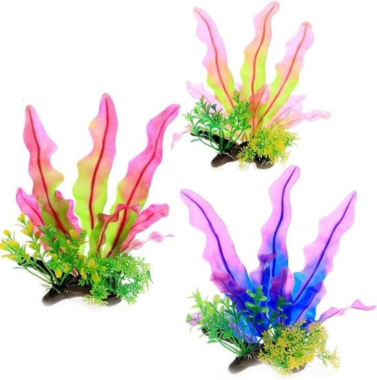 Decorazioni per acquario set con piante artificiali e alghe marina - Decorazioni per acquario per casa e ufficio - Accessori in plastica di simulazione