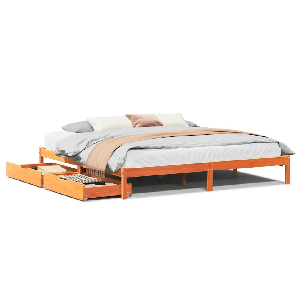 Letto matrimoniale | Letto per adulti | Letto senza Materasso Marrone Cera 200x200 cm in Legno di Pino