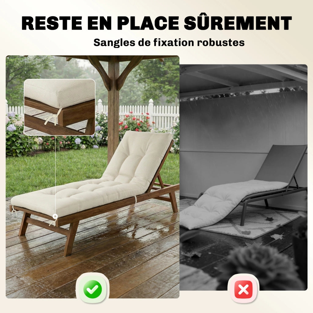 Cuscino per Chaise Longue in Memory Foam con Bretelle e Protezione UV50+ ¨C Zephmum ¨C Beige 198x65x13cm