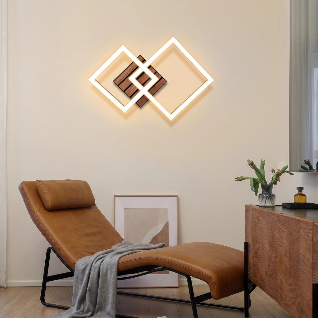 ZMH Lampada da Soffitto LED 14W Moderna 3000K Calda Effetto Legno Quadrata per Soggiorno