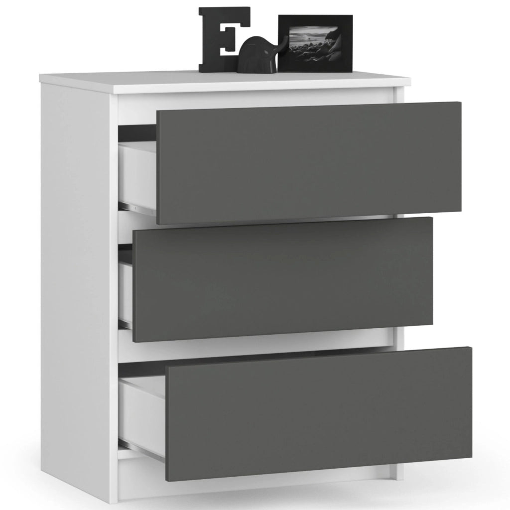 Cassettiera AKORD K60 Cassettiera Bianca 60 cm 3 cassetti inserto frontale Grigio Grafite 60x40x77 cm