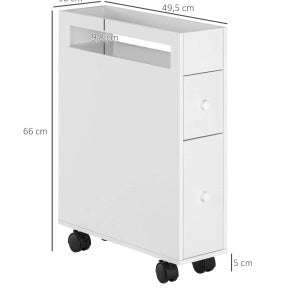 Mobile mobiletto bagno con 2 cassetti e ripiano aperto, MDF bianco, 16x49,5x66 cm