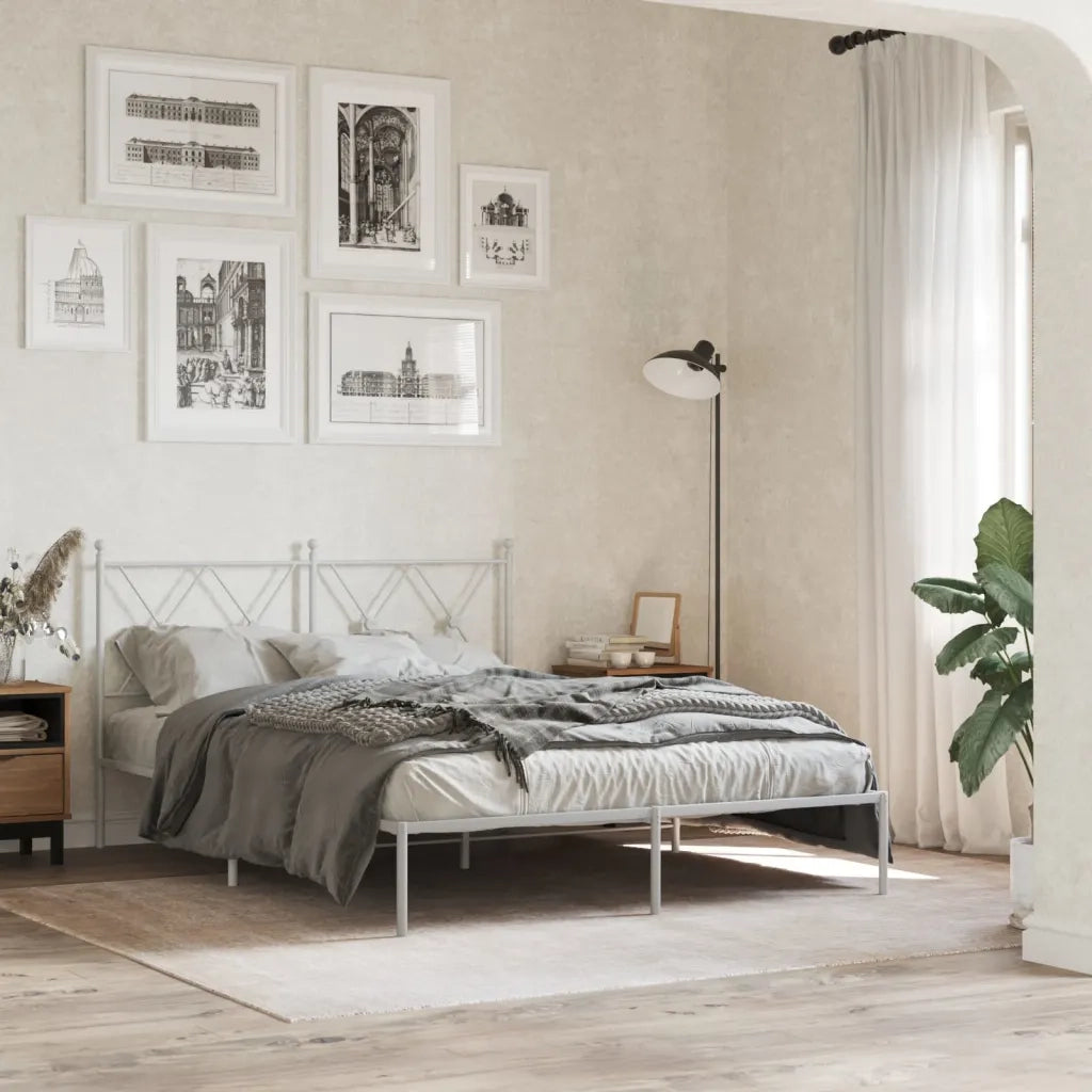 Letto matrimoniale | Letto per adulti | Giroletto con Testiera Metallo Bianco 140x200 cm