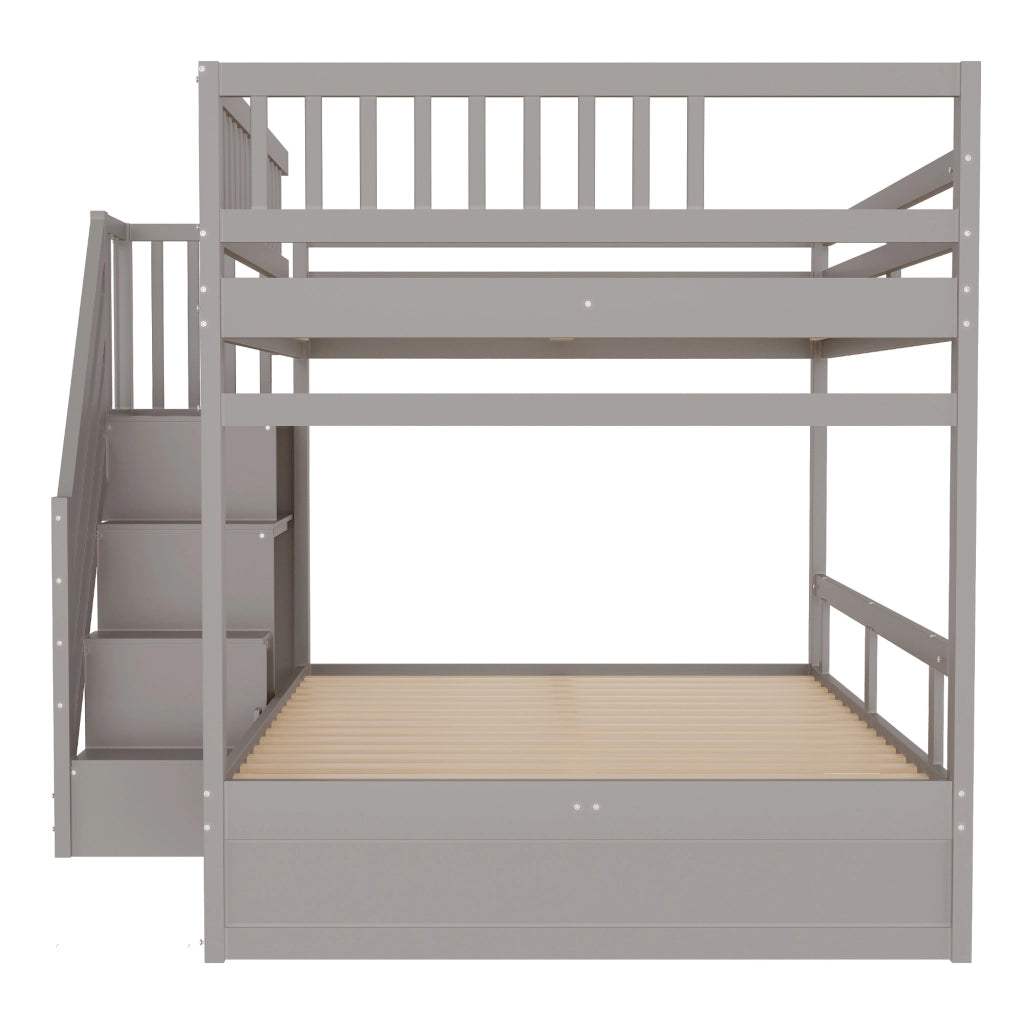 LETTO a castello 140x200 cm in legno grigio con scaletta e cassetti