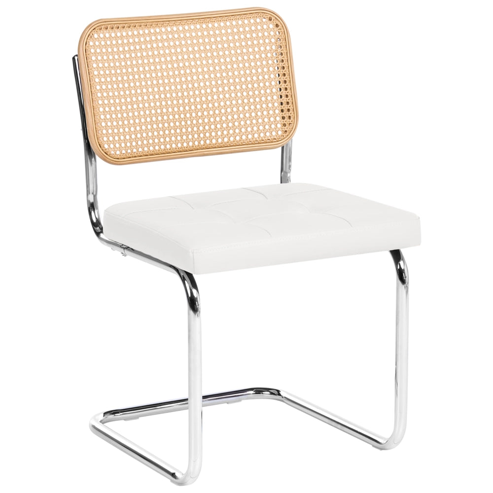 Set di 2 sedie da pranzo in ecopelle bianco con base a sbalzo in metallo stile vintage retrò